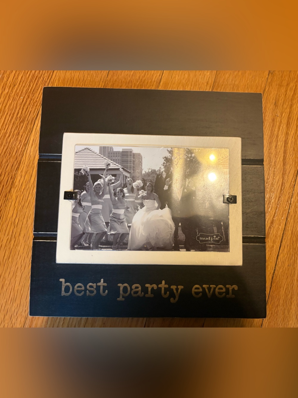 Mud Pie Distressed Black Frame with White Mat "best party ever" Accent.